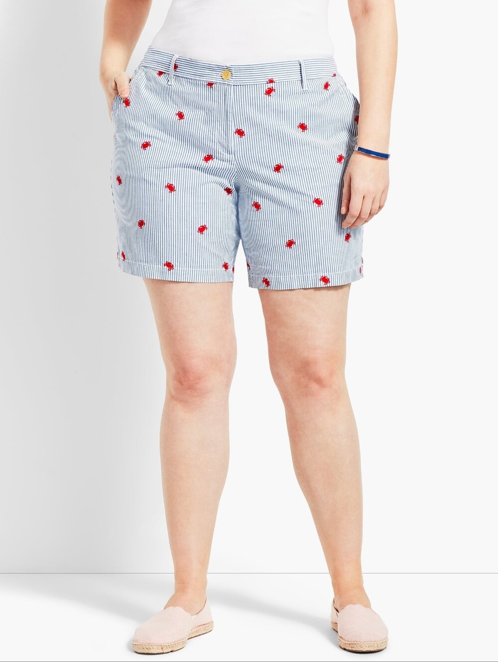 Talbots 7" Embroidered Crab Girlfriend Chino Shorts Size 18W Preppy Coastal